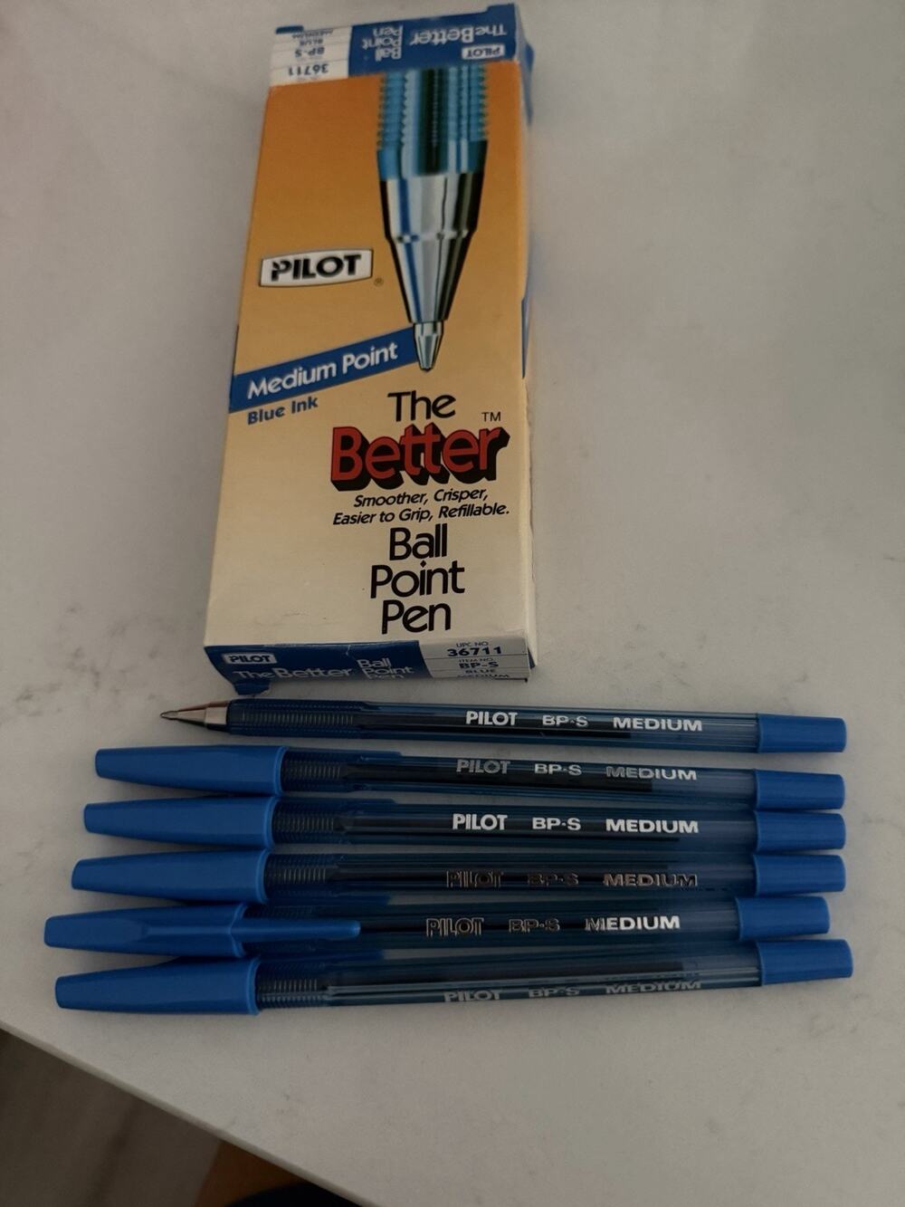 36711 Pilot The Better Ballpoint Stick Pen, Blue Ink, Medium Tip, Pack of 6